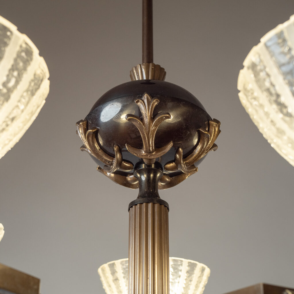 Bröderna Malmströms Patinated Brass Chandelier, 1931