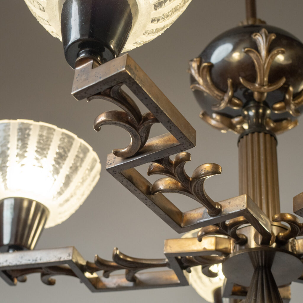 Bröderna Malmströms Patinated Brass Chandelier, 1931