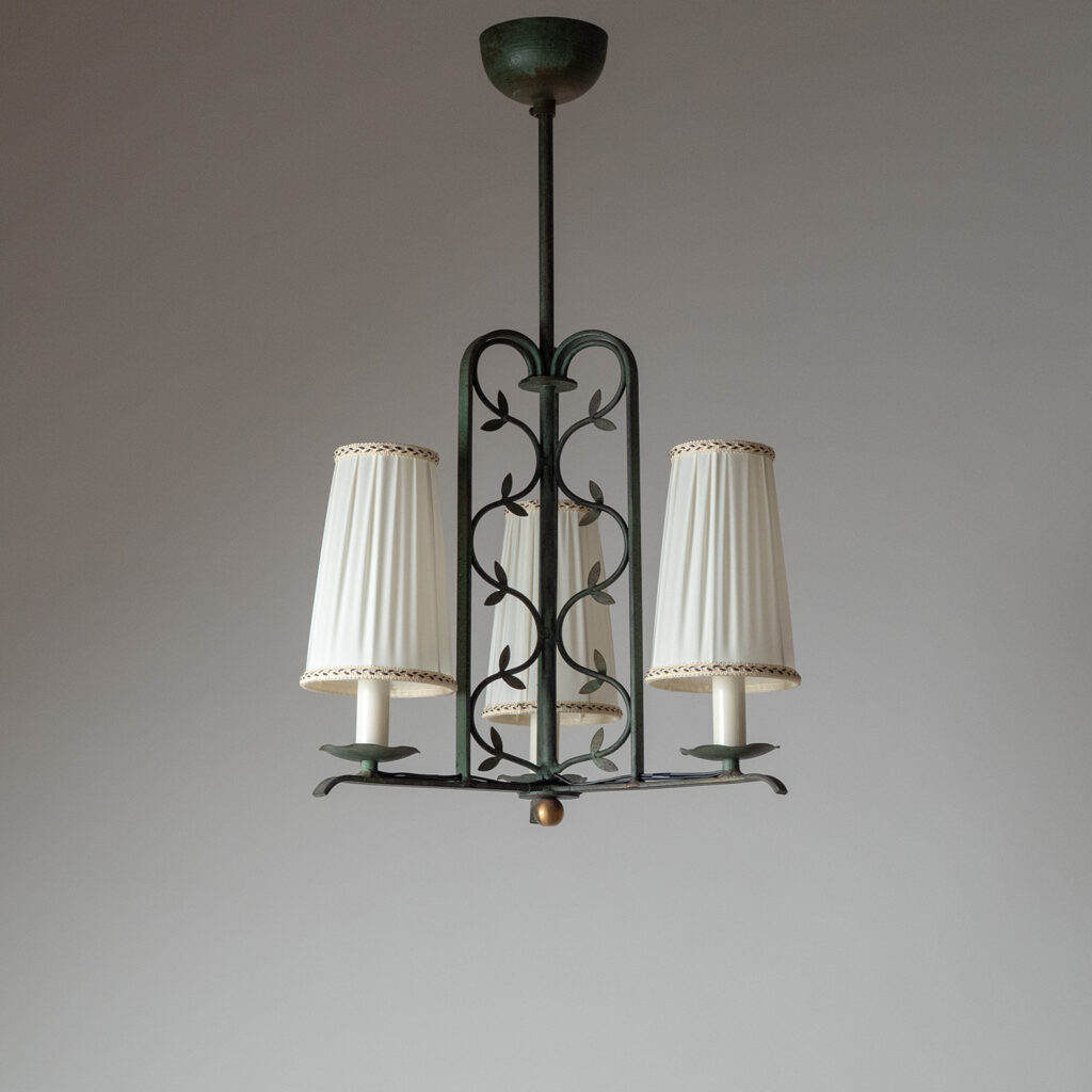 Bjerkås Patinated Iron Chandelier, 1940s