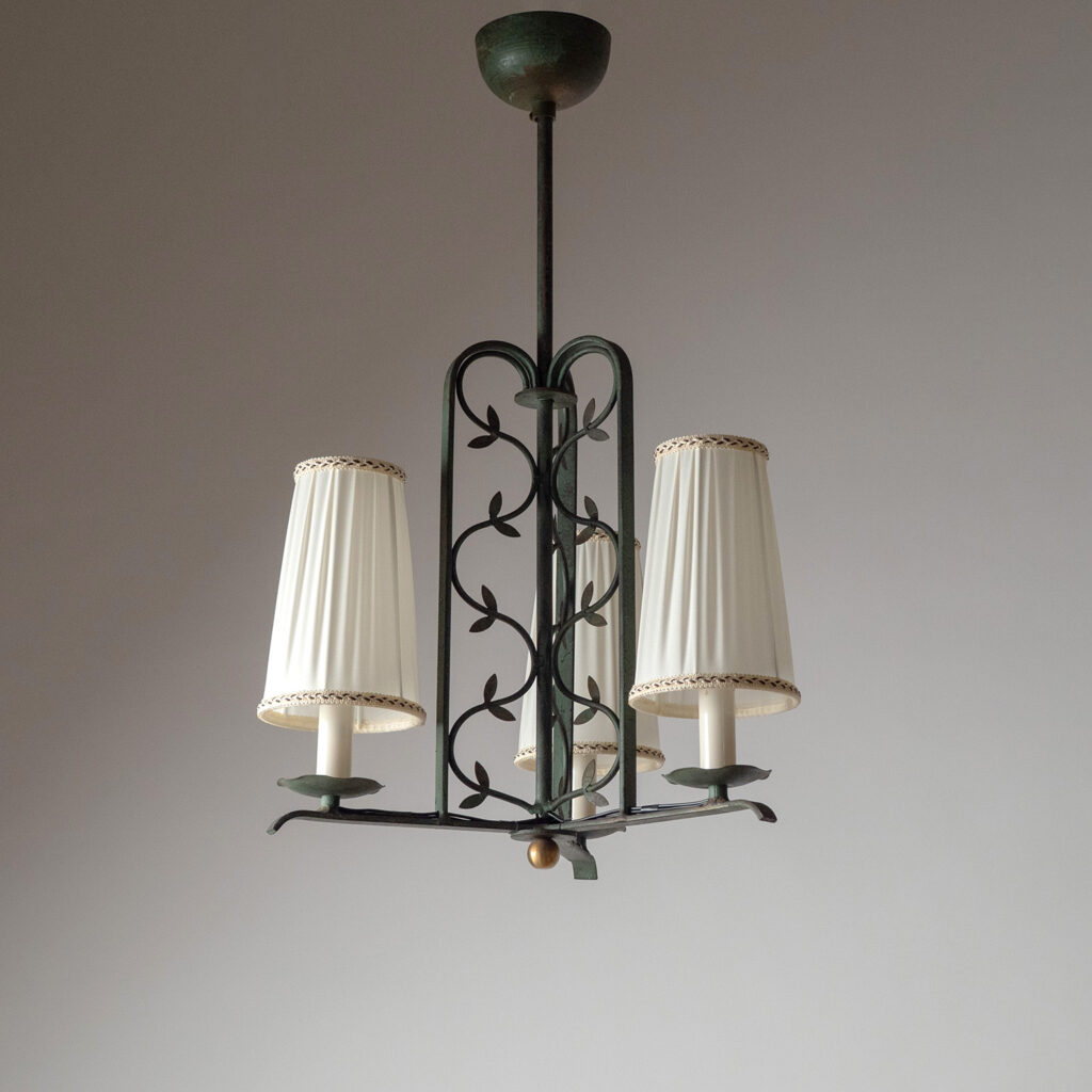 Bjerkås Patinated Iron Chandelier, 1940s