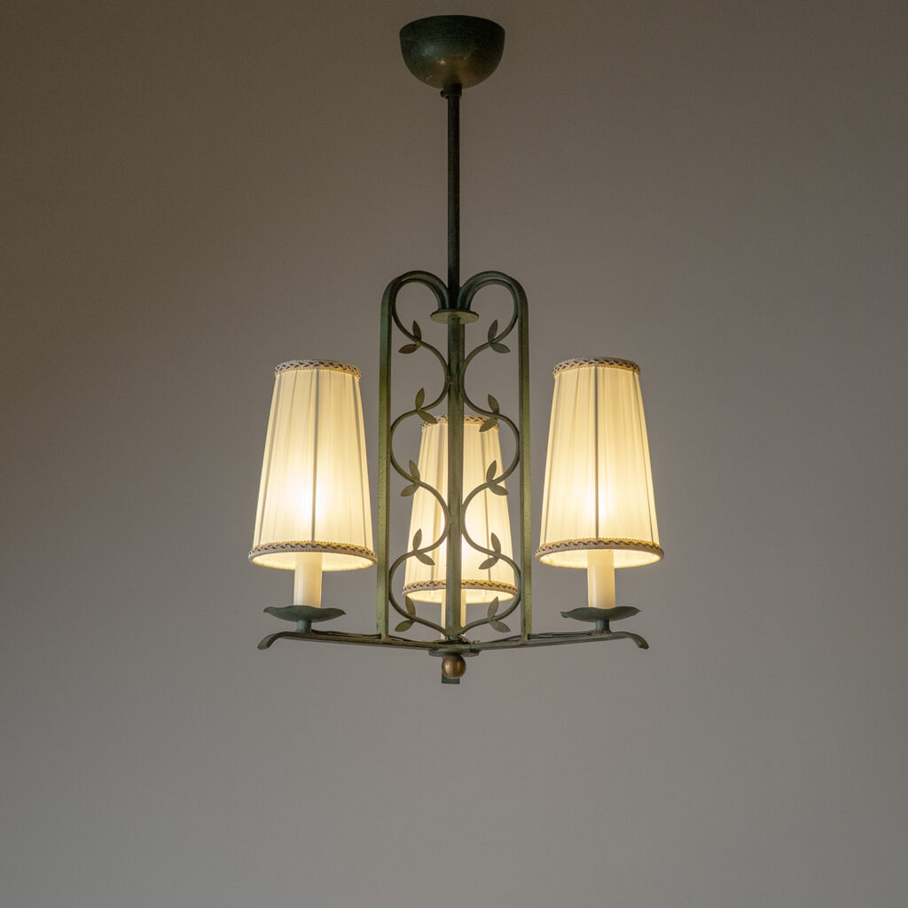 Bjerkås Patinated Iron Chandelier, 1940s