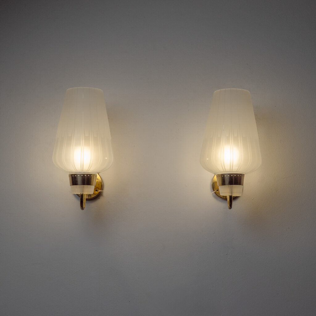 Large Bröderna Malmströms Etched Glass Wall Lights, 1952