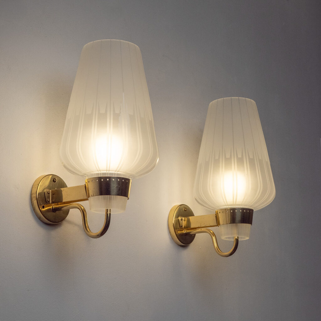 Large Bröderna Malmströms Etched Glass Wall Lights, 1952