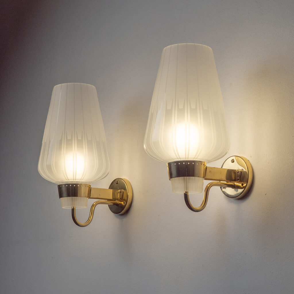 Large Bröderna Malmströms Etched Glass Wall Lights, 1952