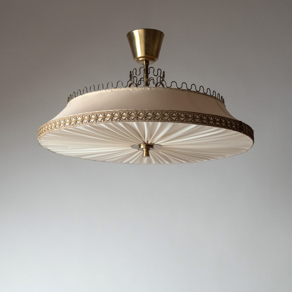 Böhlmarks Brass And Fabric Ceiling Light, circa 1950