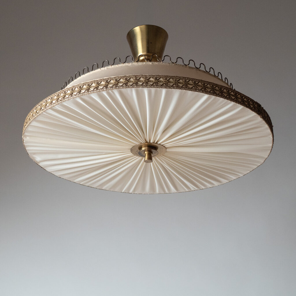 Böhlmarks Brass And Fabric Ceiling Light, circa 1950