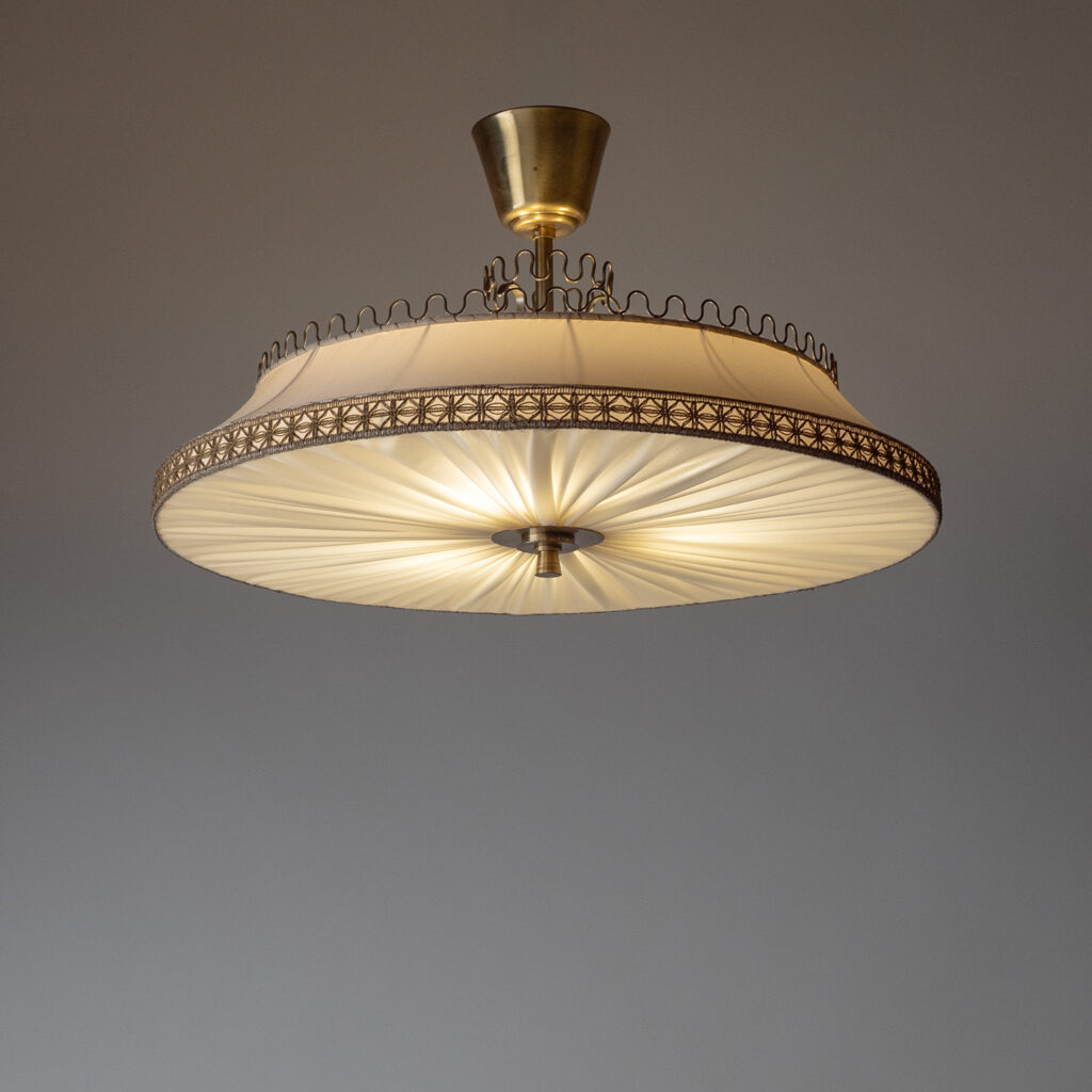 Böhlmarks Brass And Fabric Ceiling Light, circa 1950