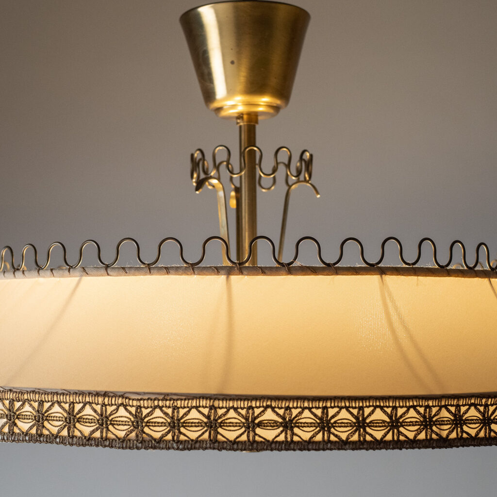 Böhlmarks Brass And Fabric Ceiling Light, circa 1950
