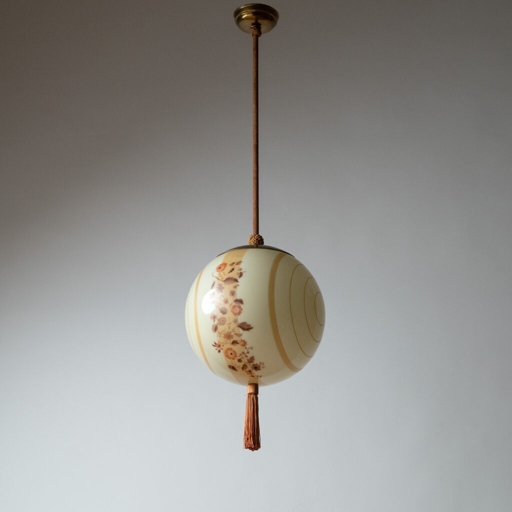Large Art Deco Enameled Glass Pendant, 1930s