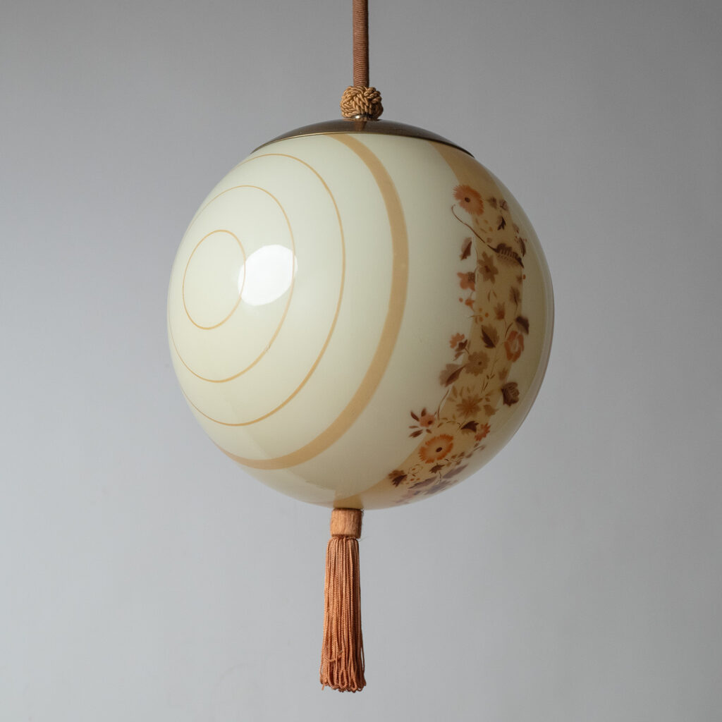 Large Art Deco Enameled Glass Pendant, 1930s