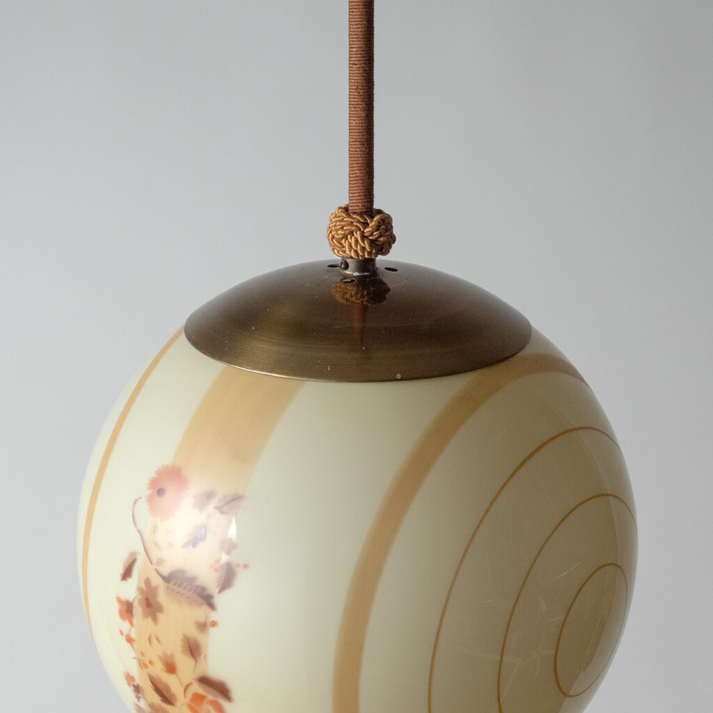 Large Art Deco Enameled Glass Pendant, 1930s