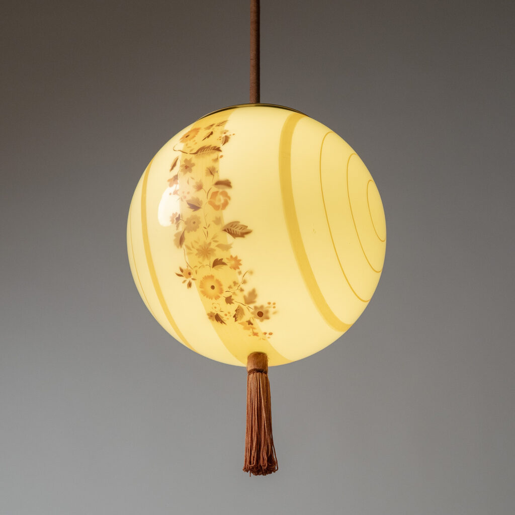 Large Art Deco Enameled Glass Pendant, 1930s