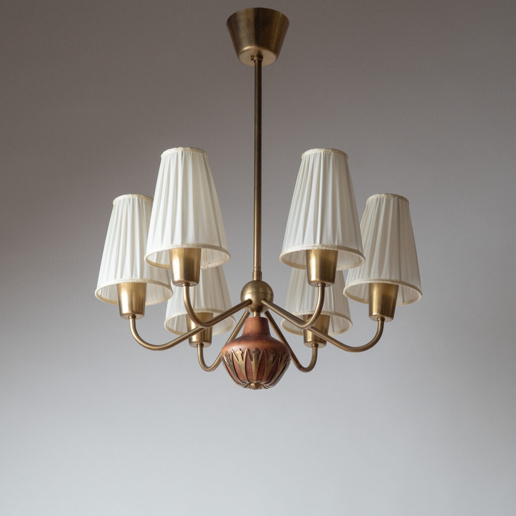 Brass And Wood Chandelier by ASEA, 1950s
