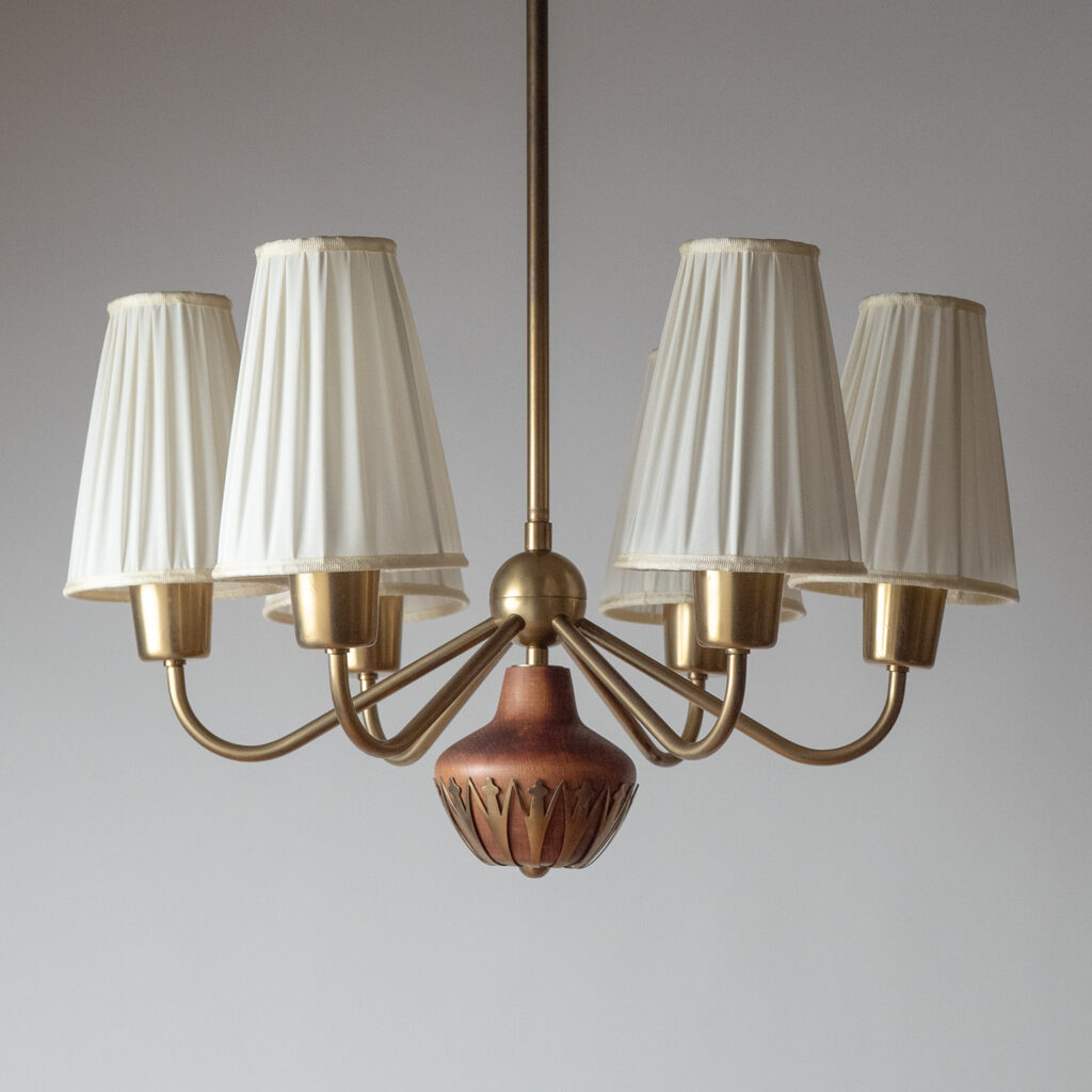 Brass And Wood Chandelier by ASEA, 1950s