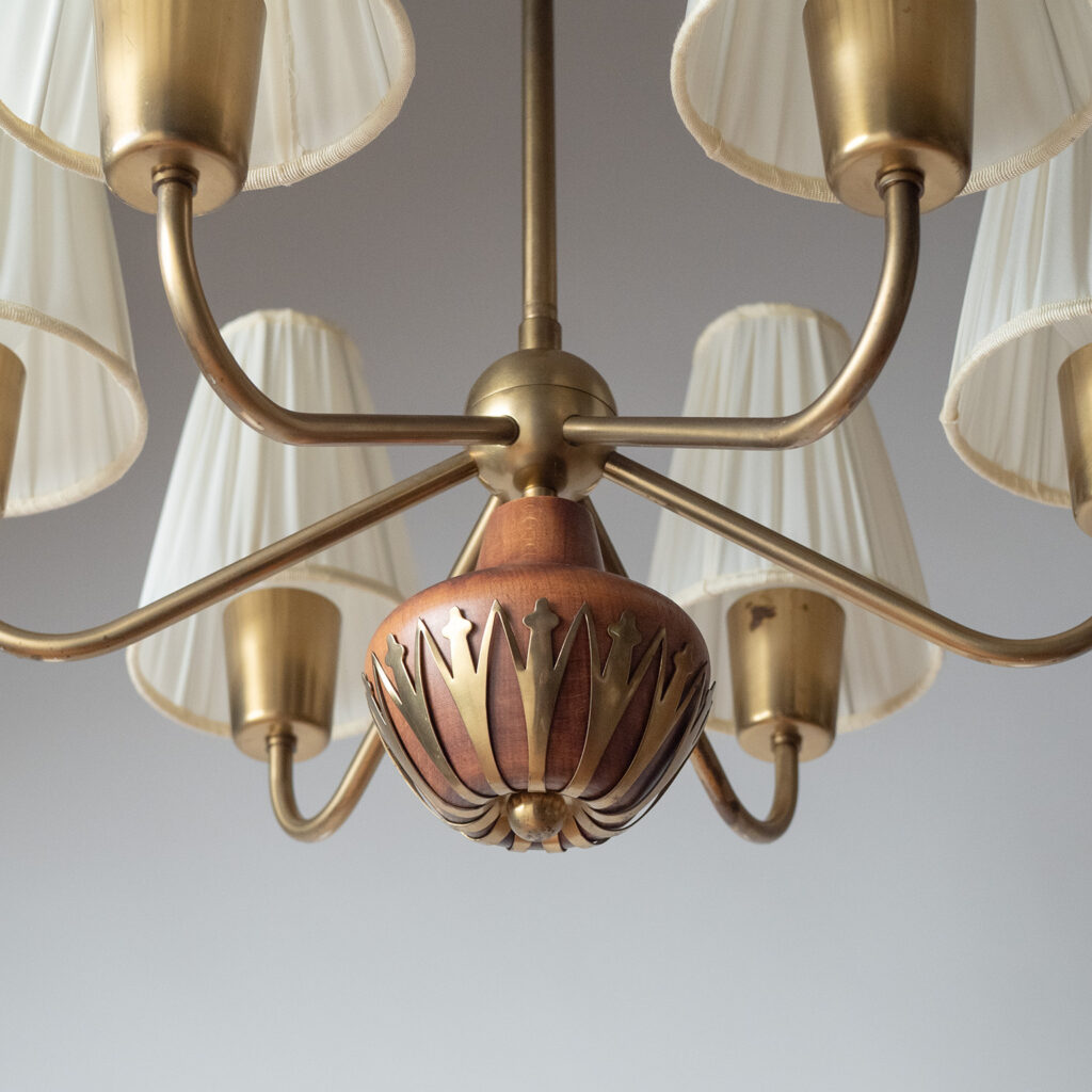 Brass And Wood Chandelier by ASEA, 1950s