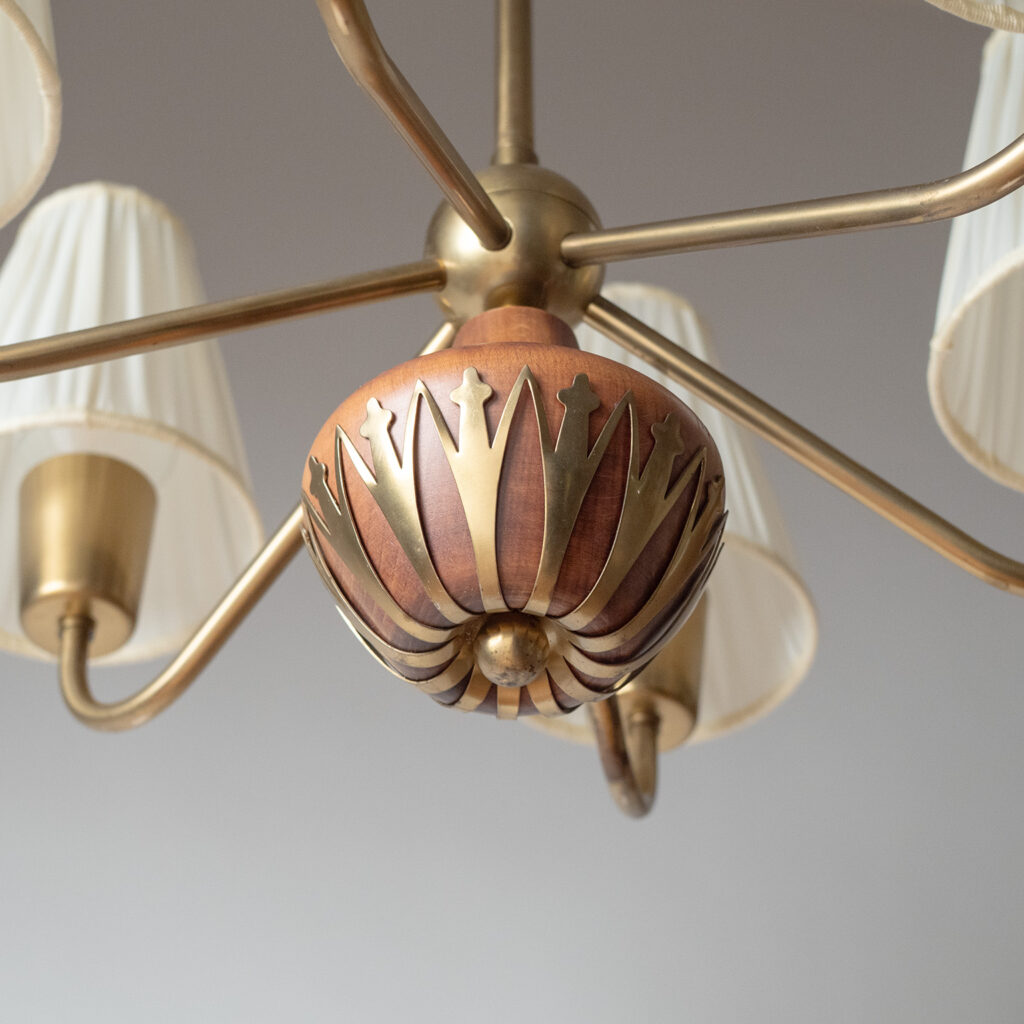 Brass And Wood Chandelier by ASEA, 1950s