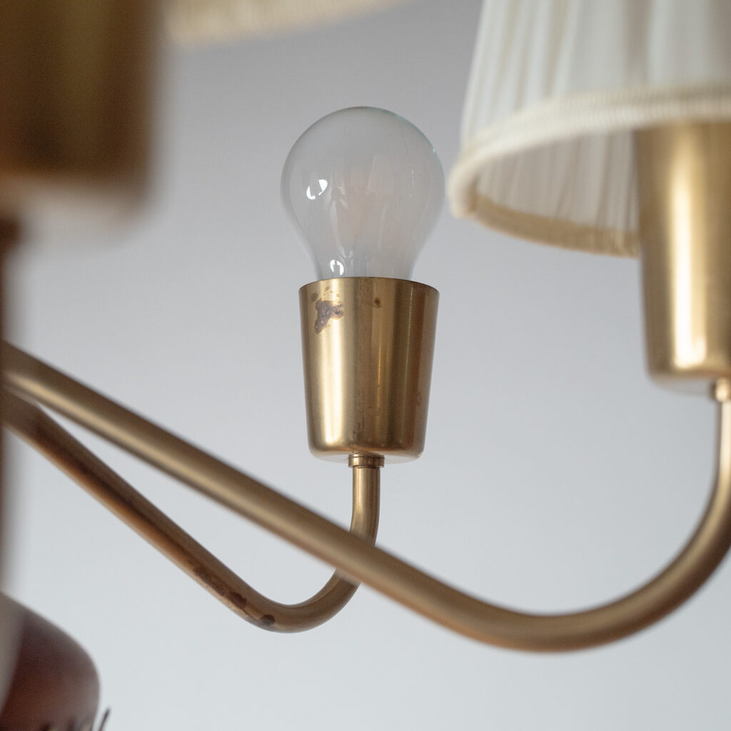 Brass And Wood Chandelier by ASEA, 1950s