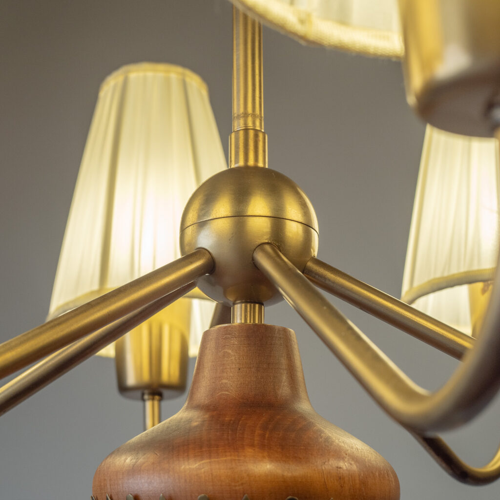 Brass And Wood Chandelier by ASEA, 1950s