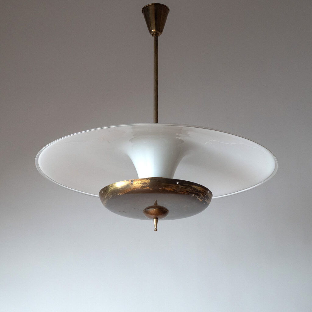 Large Italian Glass And Brass Pendant, circa 1960