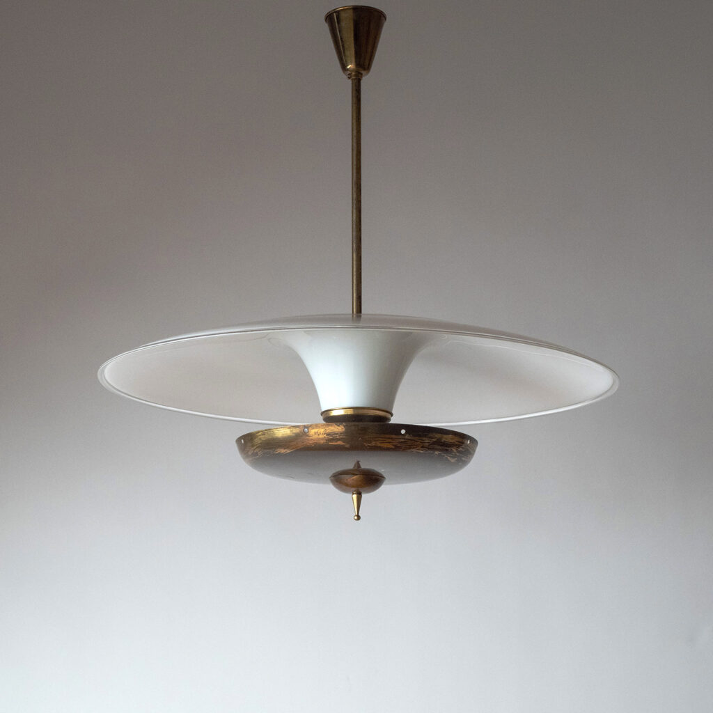 Large Italian Glass And Brass Pendant, circa 1960