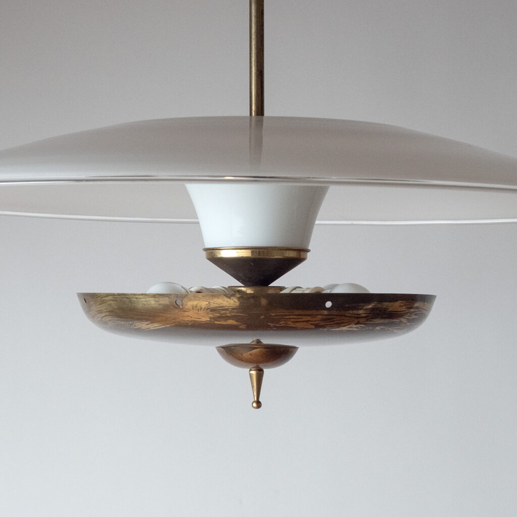 Large Italian Glass And Brass Pendant, circa 1960