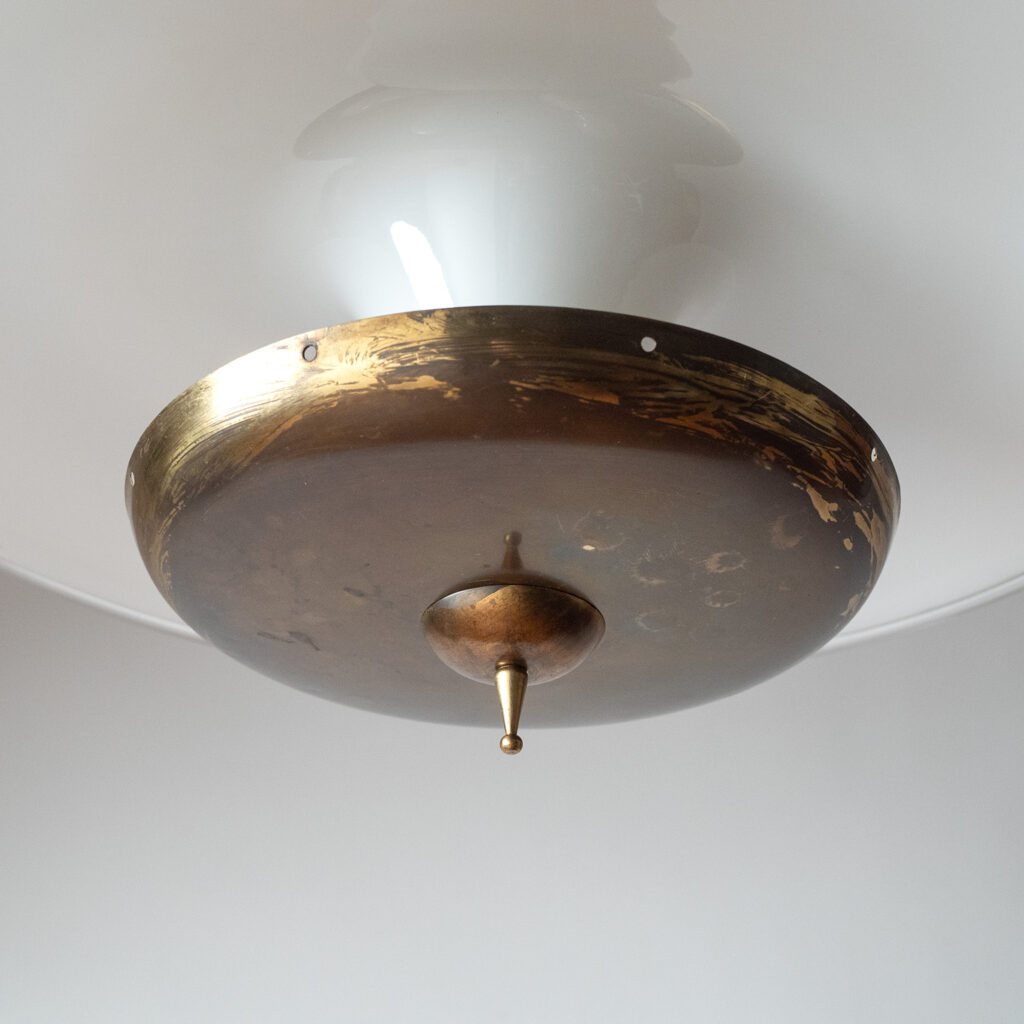 Large Italian Glass And Brass Pendant, circa 1960