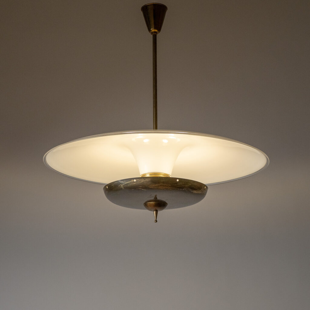 Large Italian Glass And Brass Pendant, circa 1960