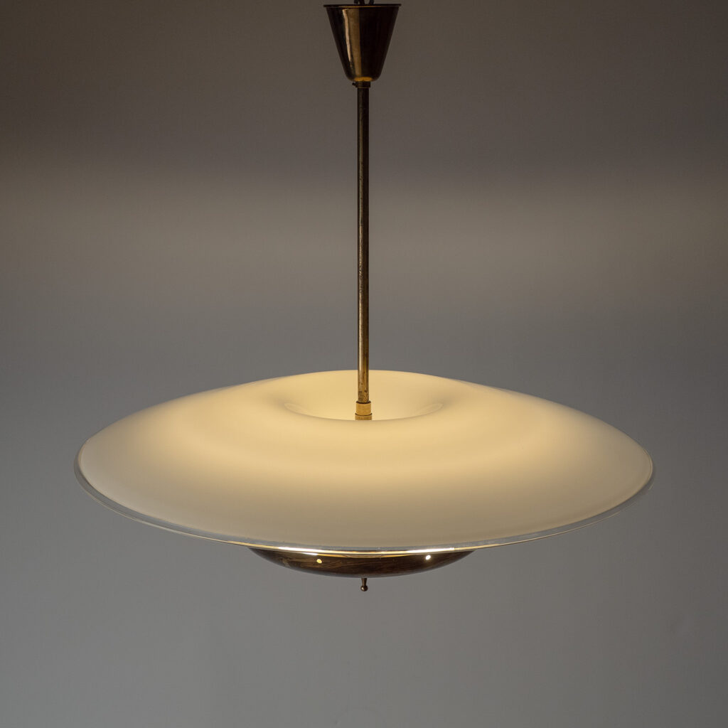 Large Italian Glass And Brass Pendant, circa 1960