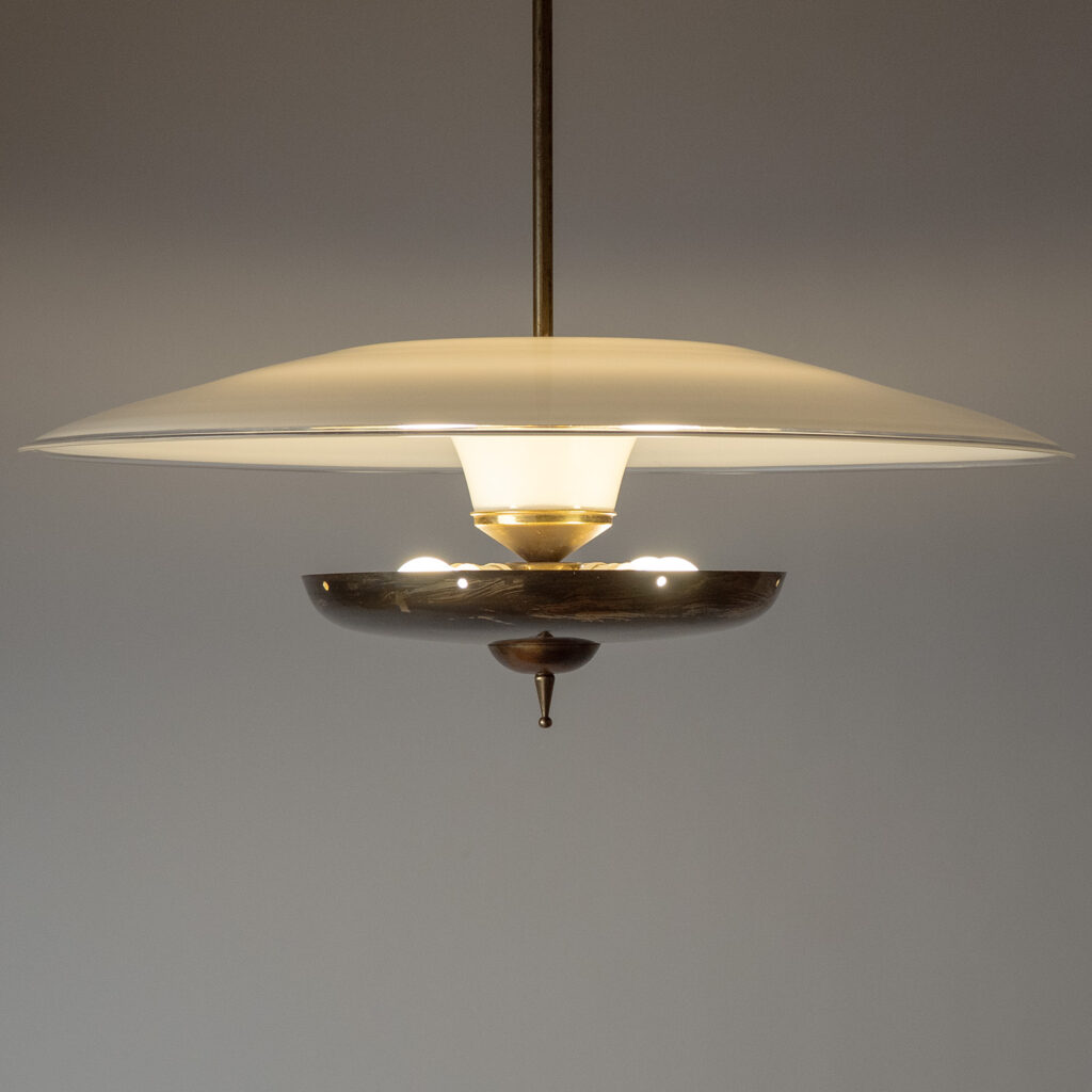 Large Italian Glass And Brass Pendant, circa 1960