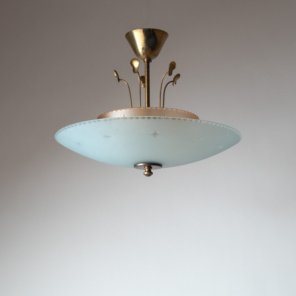 Böhlmarks Brass And Cut Glass Ceiling Light, 1930s