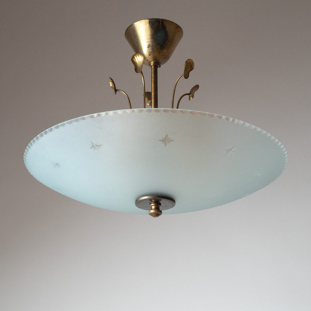 Böhlmarks Brass And Cut Glass Ceiling Light, 1930s