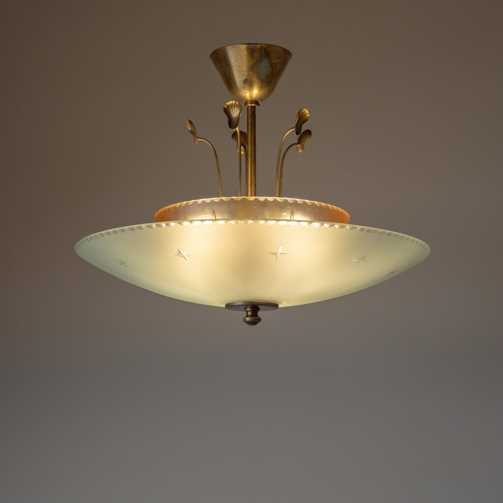 Böhlmarks Brass And Cut Glass Ceiling Light, 1930s