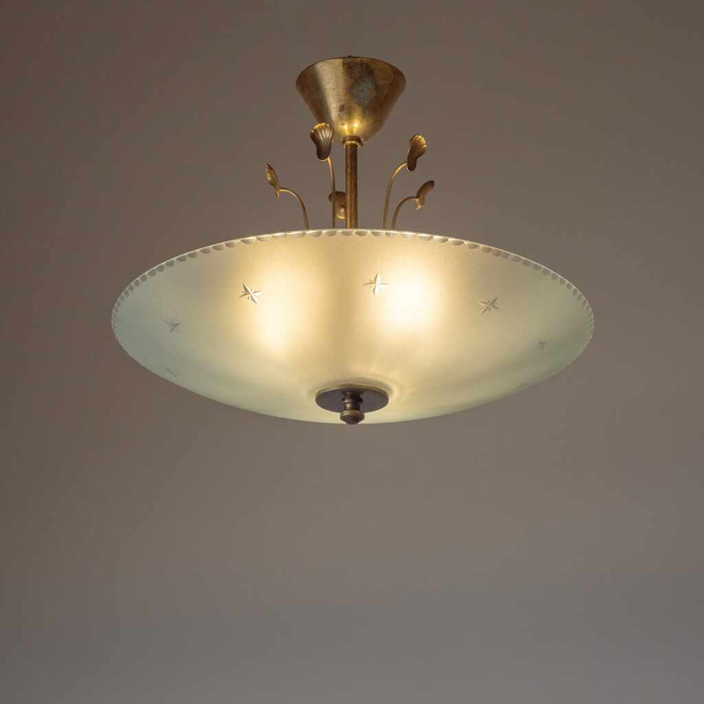 Böhlmarks Brass And Cut Glass Ceiling Light, 1930s