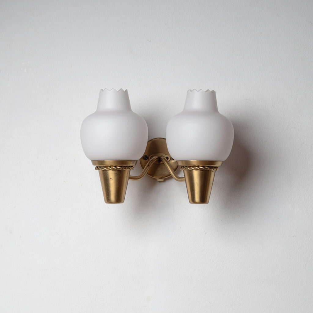 Hans Bergström Brass And Glass Wall Light, 1940s