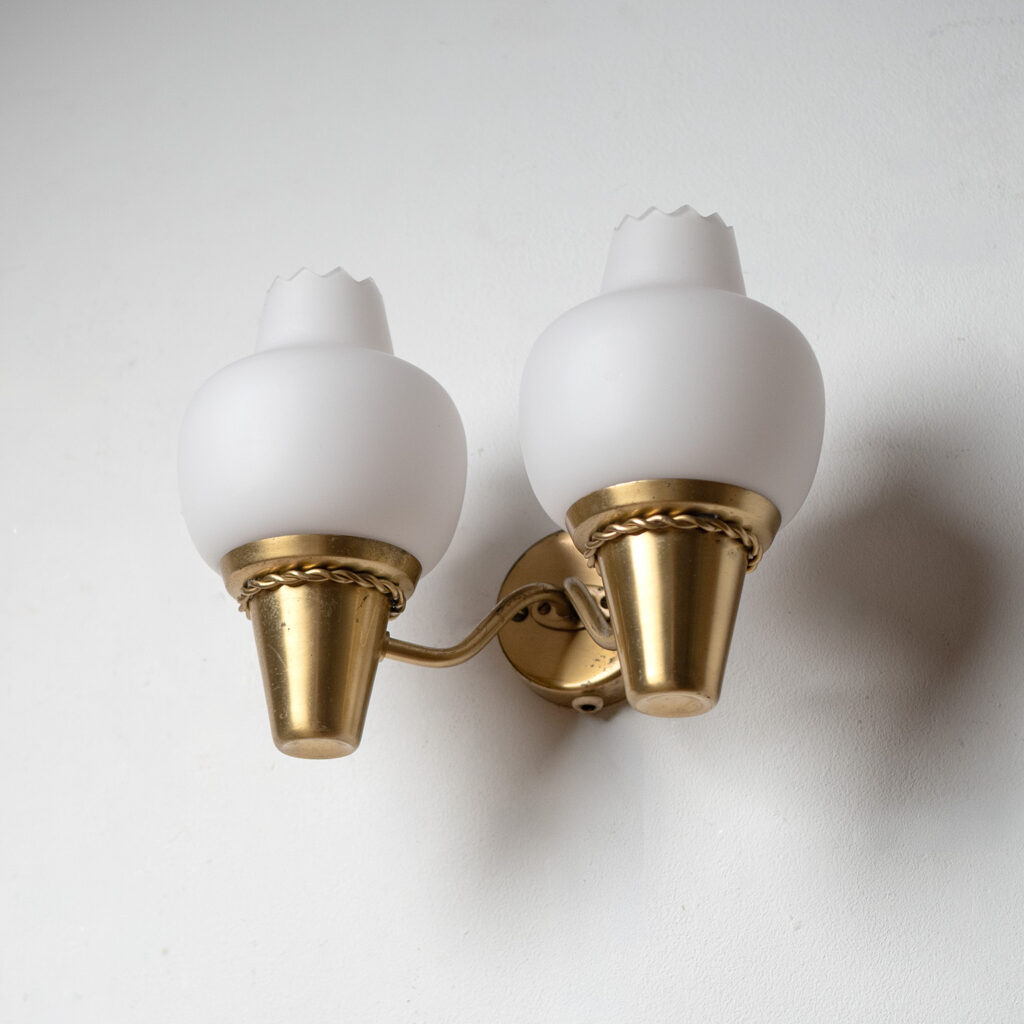 Hans Bergström Brass And Glass Wall Light, 1940s