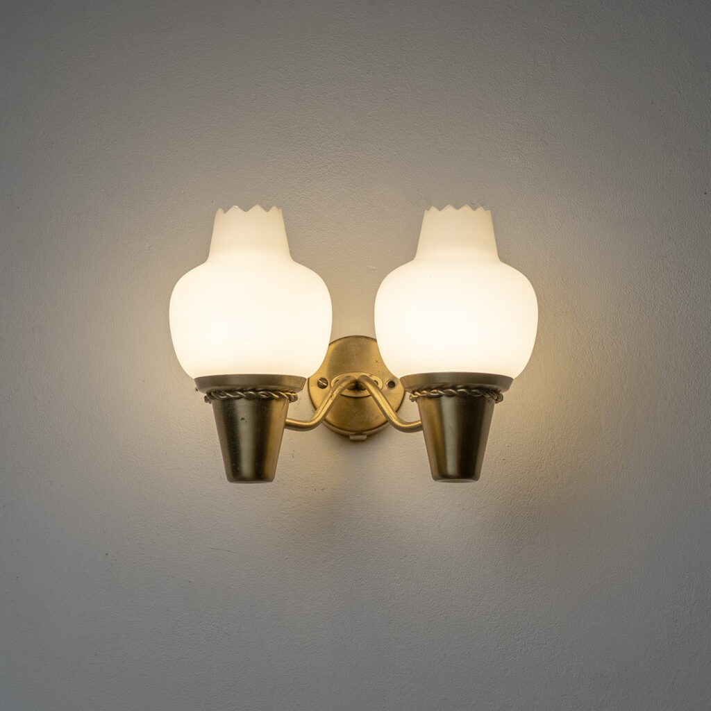 Hans Bergström Brass And Glass Wall Light, 1940s