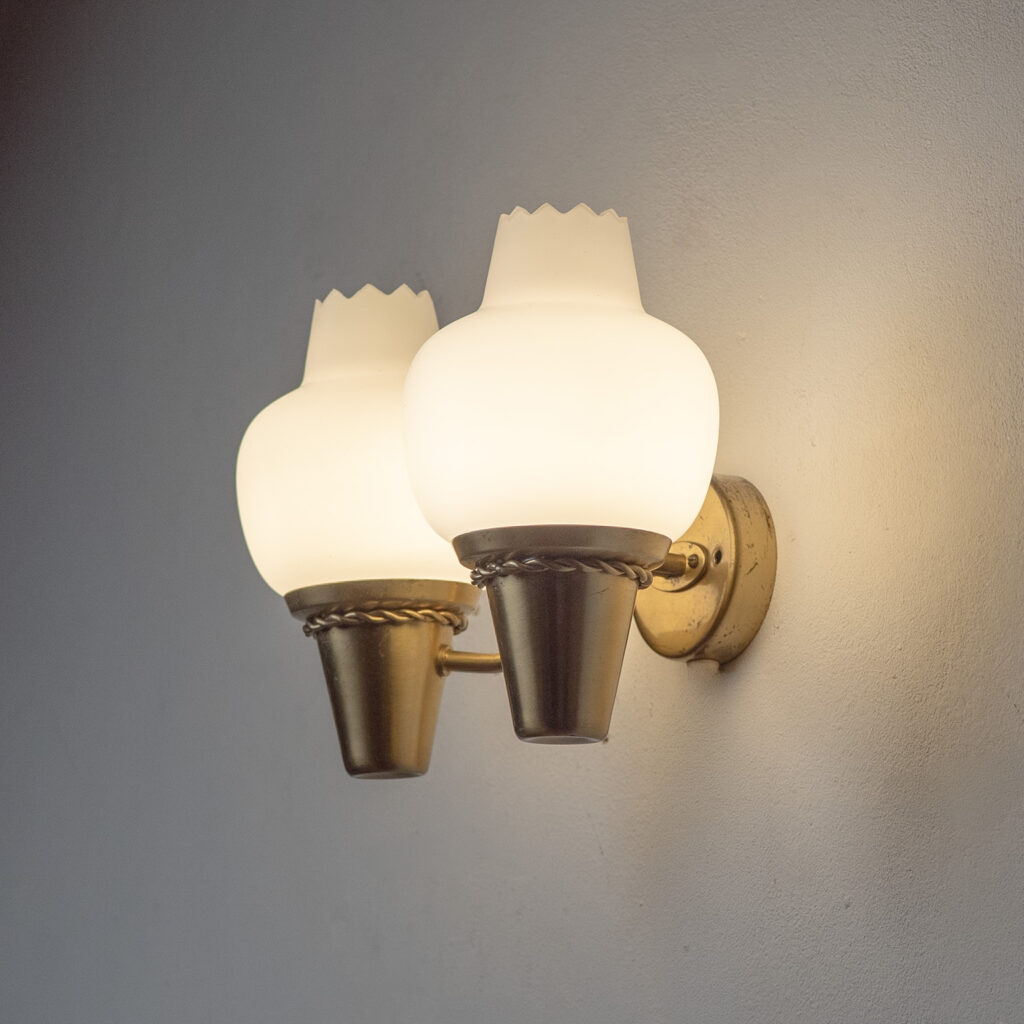 Hans Bergström Brass And Glass Wall Light, 1940s