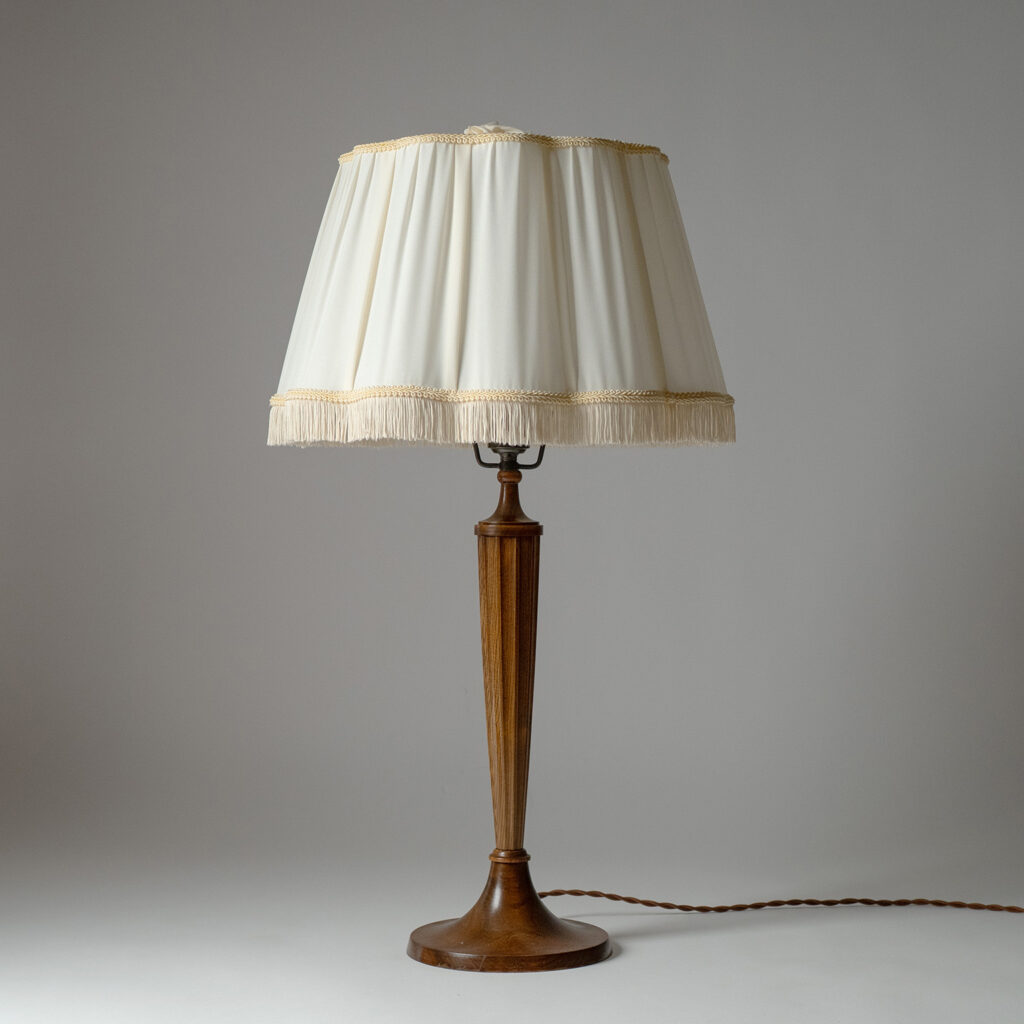 Tall Swedish Wood Table Lamp, circa 1940