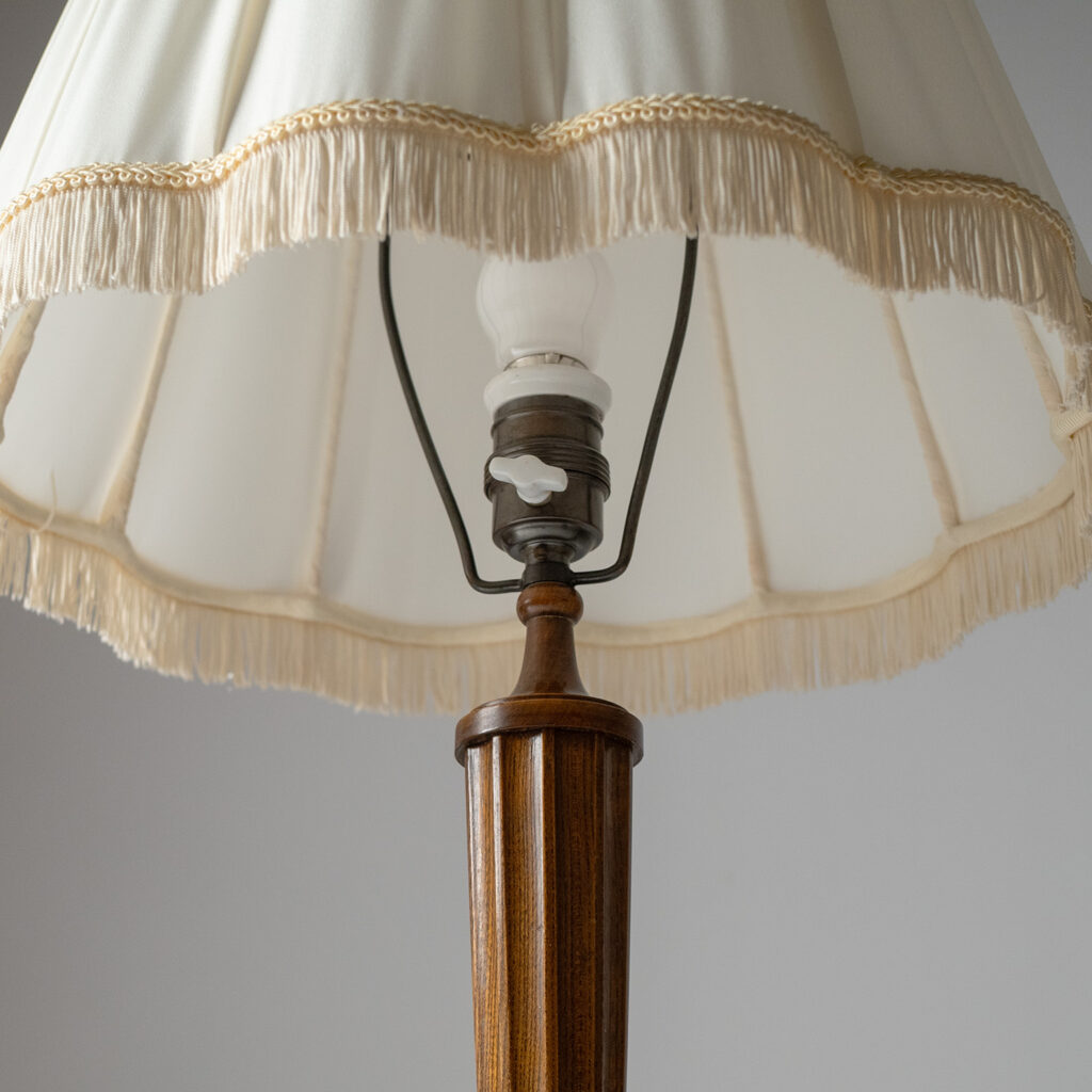 Tall Swedish Wood Table Lamp, circa 1940