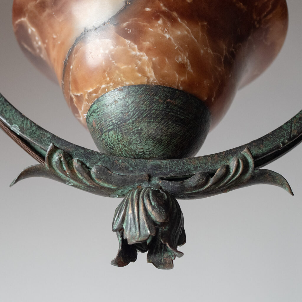 Swedish Patinated Iron And Alabaster Ceiling Light, 1930s