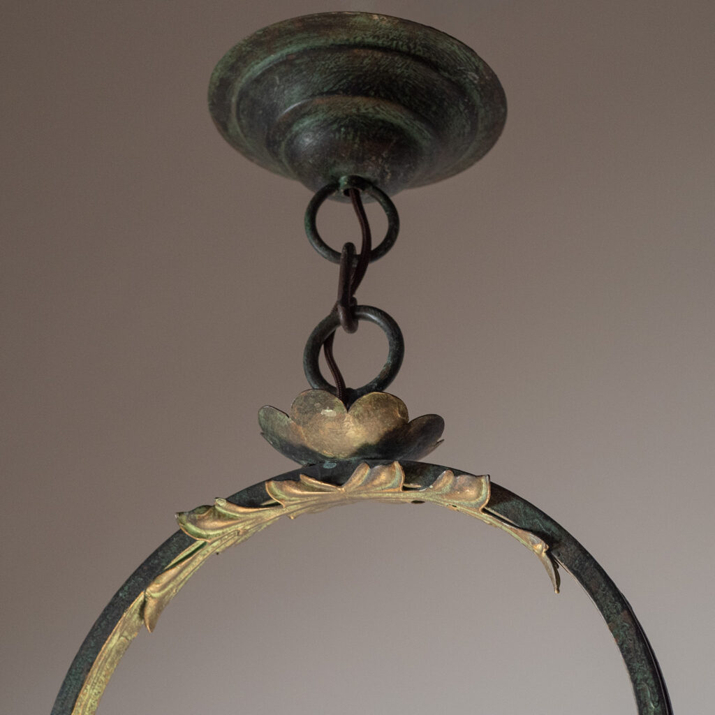 Swedish Patinated Iron And Alabaster Ceiling Light, 1930s