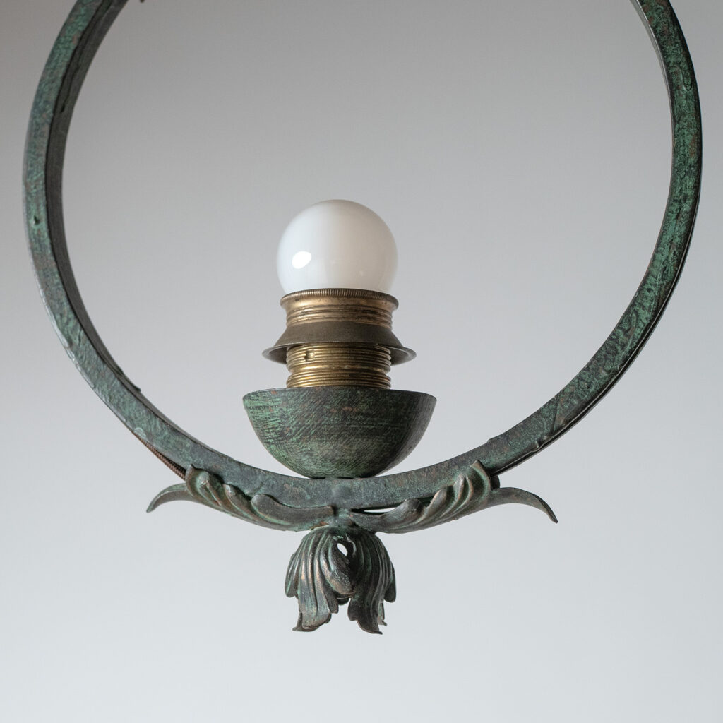 Swedish Patinated Iron And Alabaster Ceiling Light, 1930s