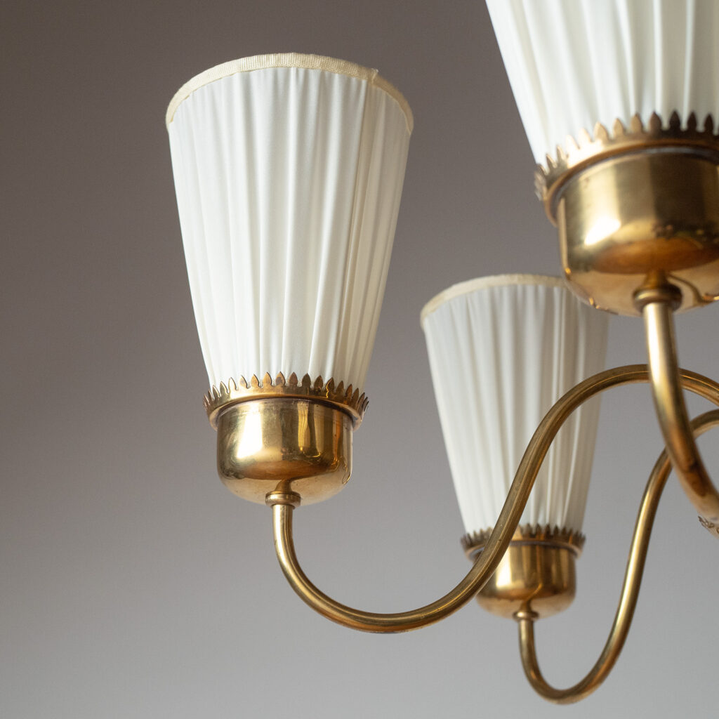 Swedish Brass And Wood Chandelier, circa 1950
