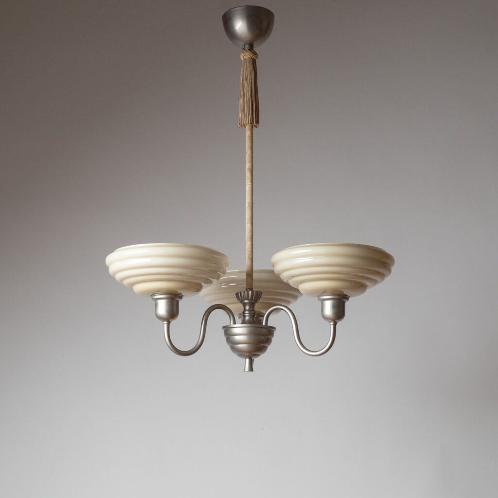 Swedish Nickel And Glass Chandelier, 1930s