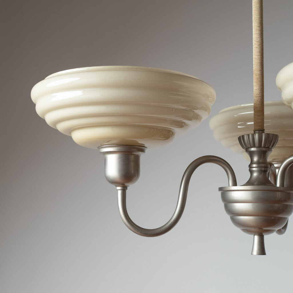 Swedish Nickel And Glass Chandelier, 1930s