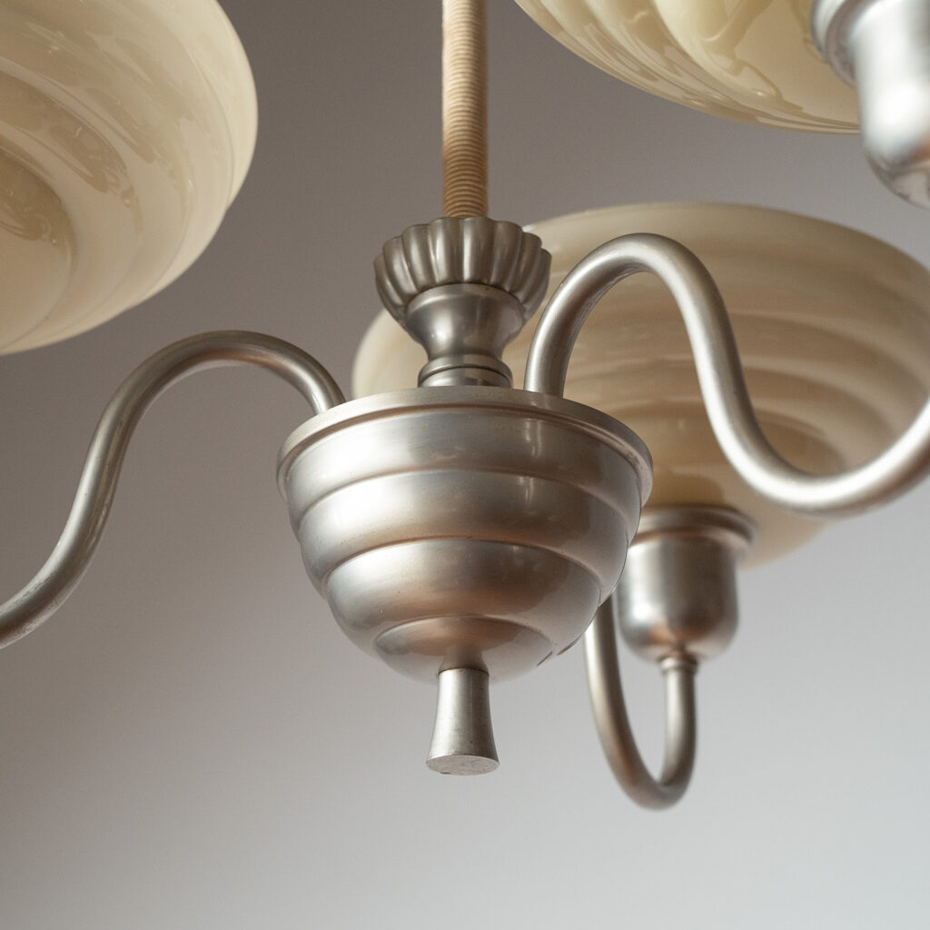 Swedish Nickel And Glass Chandelier, 1930s