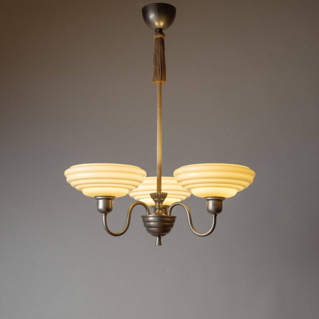 Swedish Nickel And Glass Chandelier, 1930s