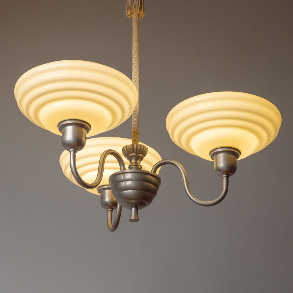 Swedish Nickel And Glass Chandelier, 1930s