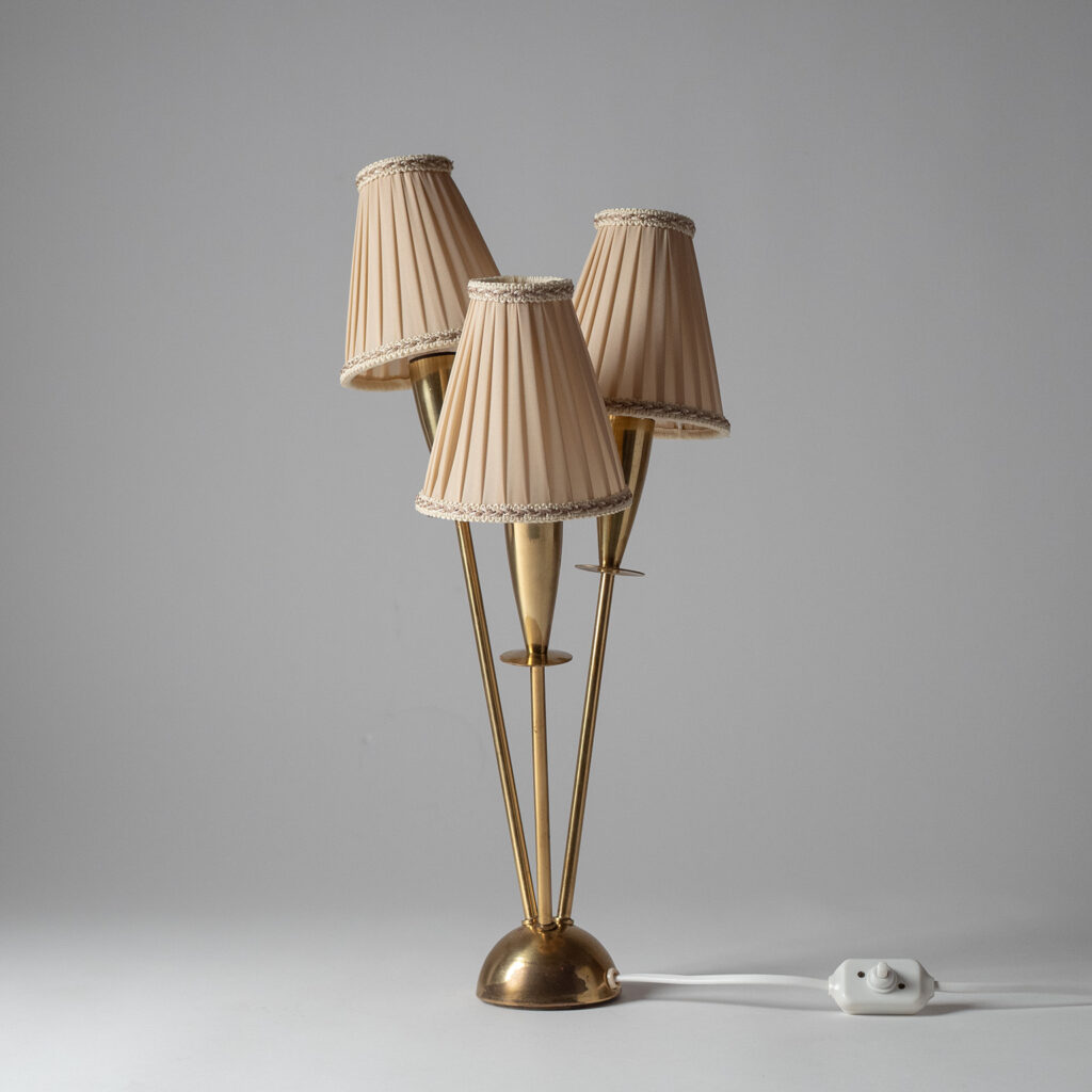 Three-Arm Brass Table Lamp, 1950s