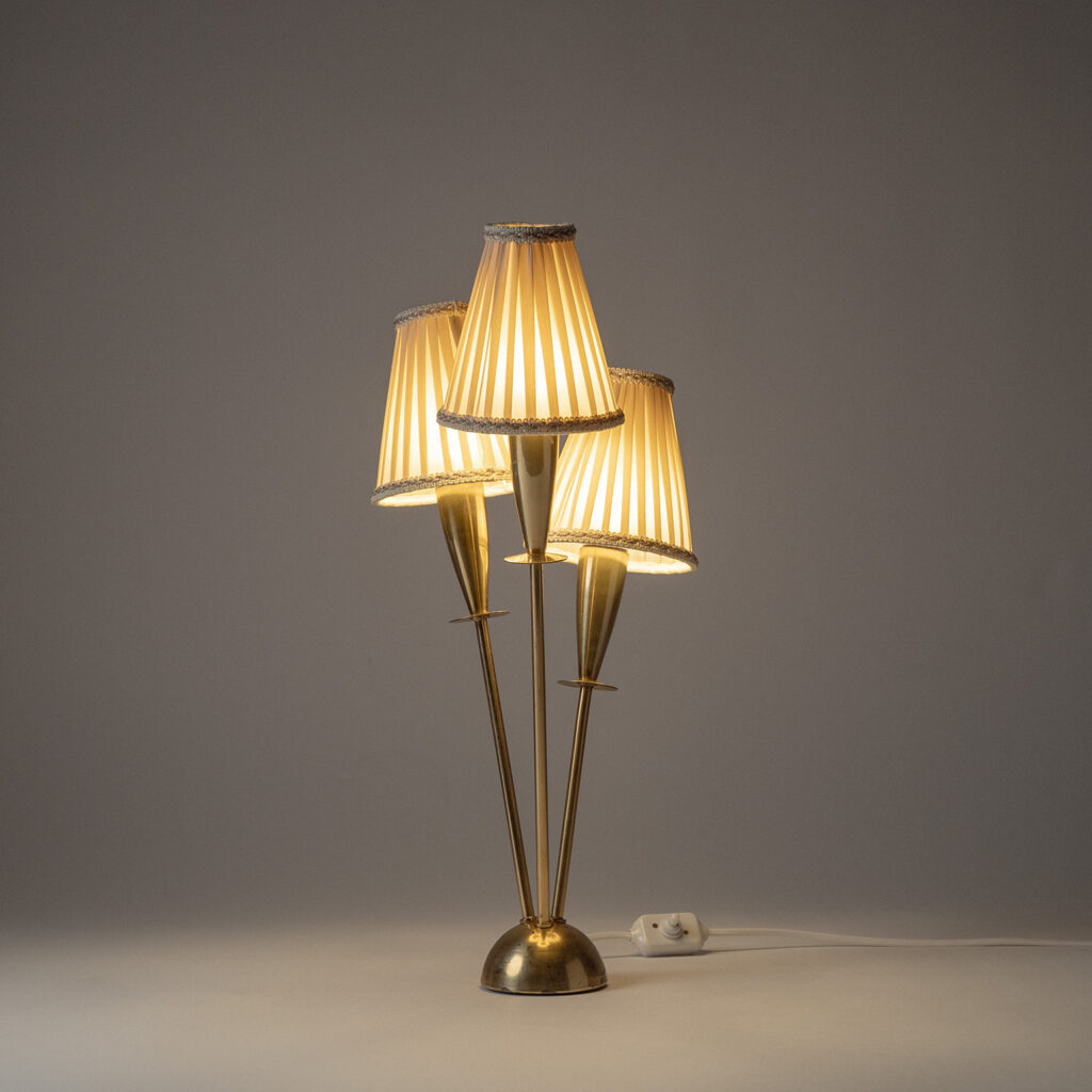Three-Arm Brass Table Lamp, 1950s
